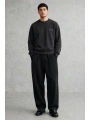 Erkek Owersize Yıkamalı Önü Again Baskılı Sweatshirt-Siyah