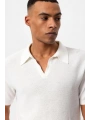 Erkek Polo Yaka Örme Kumaş Triko Thişört-Beyaz