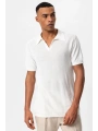 Erkek Polo Yaka Örme Kumaş Triko Thişört-Beyaz