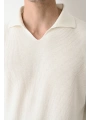 Erkek Polo Yaka Uzun Kol Örme Triko - Beyaz