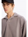 Erkek Polo Yaka Uzun Kol Sweat - Bej