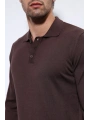 Erkek Polo Yaka Uzunkol Pamuklu Triko -Kahverengi