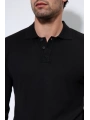 Erkek Polo Yaka Uzunkol Pamuklu Triko -Siyah