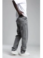 Erkek Rahat Kalıp Nakışlı Bagy Kot Pantolon -Gri