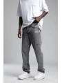 Erkek Rahat Kalıp Nakışlı Bagy Kot Pantolon -Gri