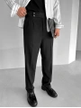Erkek Yüksek Bel Rahat Kesim Pileli Pantolon-Siyah