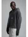 Owersize Arkası 03 Baskılı Kapüşonlu Yıkamalı Sweatshirt -Füme