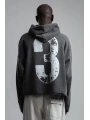 Owersize Arkası 03 Baskılı Kapüşonlu Yıkamalı Sweatshirt -Füme
