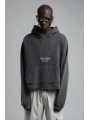 Owersize Arkası 03 Baskılı Kapüşonlu Yıkamalı Sweatshirt -Füme