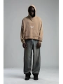 Owersize Arkası 03 Baskılı Kapüşonlu Yıkamalı Sweatshirt -Kremrengi