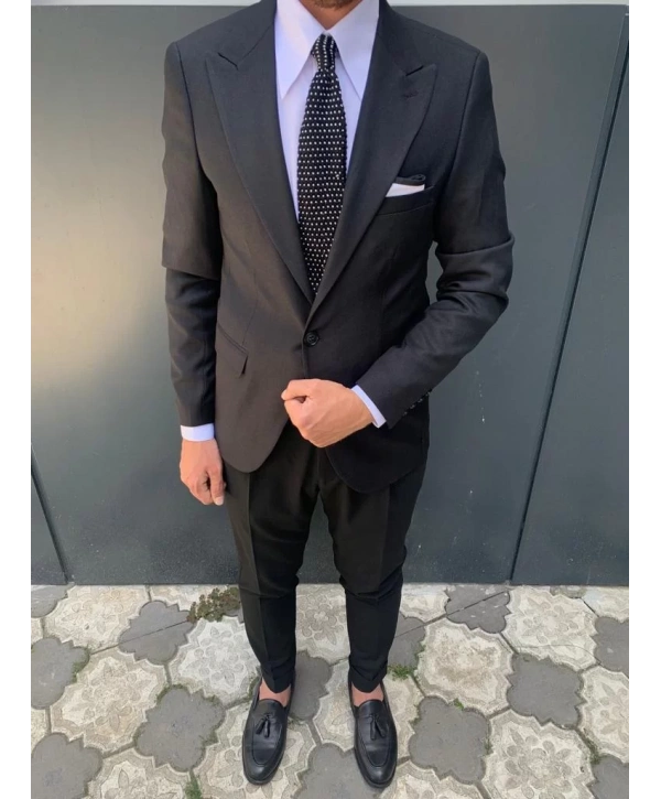 Erkek Dar Kesim Slimfit Tek Ceket - Siyah