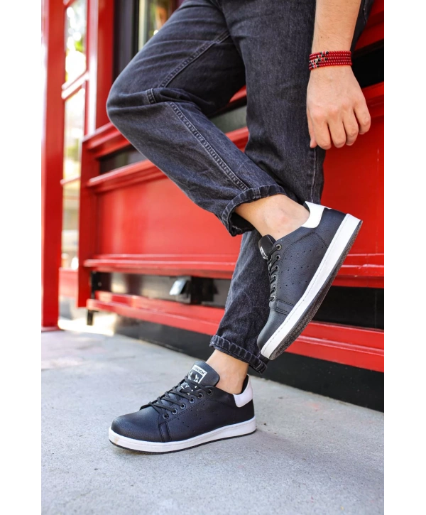 Erkek Günlük Ortopedi Taban Spor Ayakkabı -Siyah-Beyaz