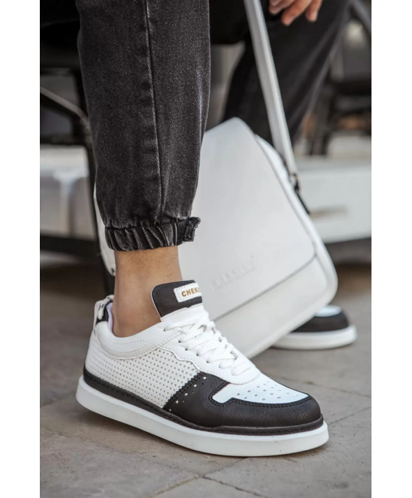 Erkek Termo Taban Bağcıklı Spor Ayakkabı-Beyaz Siyah