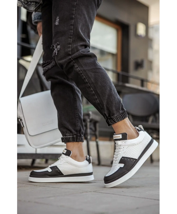 Erkek Termo Taban Bağcıklı Spor Ayakkabı-Beyaz Siyah