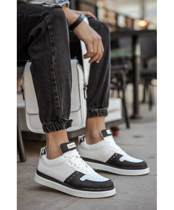 Erkek Termo Taban Bağcıklı Spor Ayakkabı-Beyaz Siyah