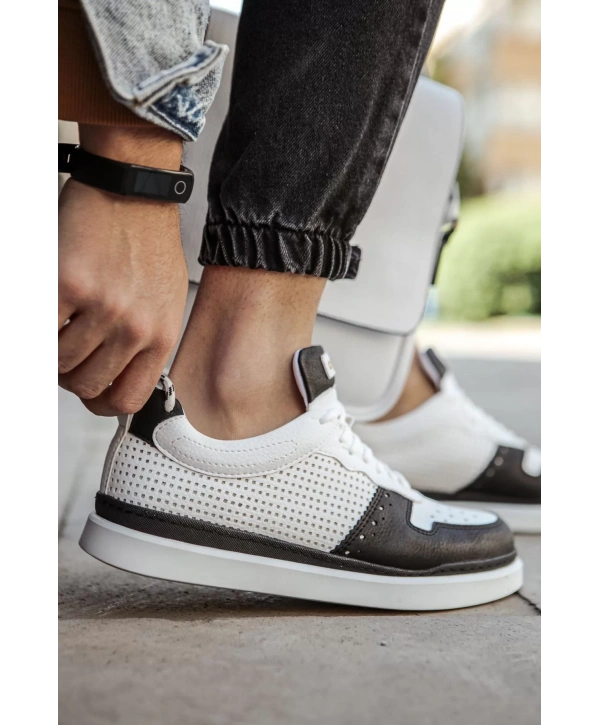 Erkek Termo Taban Bağcıklı Spor Ayakkabı-Beyaz Siyah