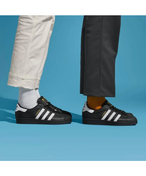 Unisex Deri Superstar Günlük Spor Ayakkabı-Siyah-Beyaz