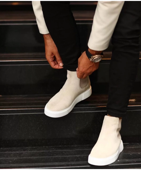 Yeni Sezon Erkek Eva Taban Deri Chelsea Bot - Bej