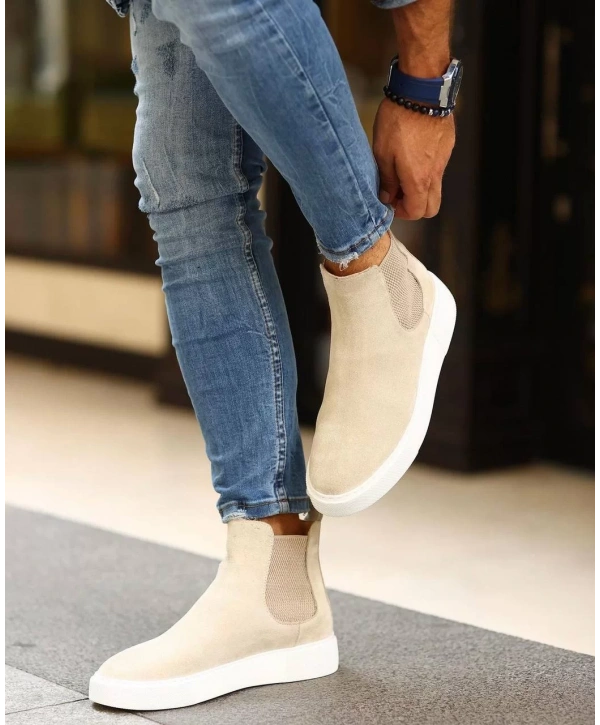 Yeni Sezon Erkek Eva Taban Deri Chelsea Bot - Bej