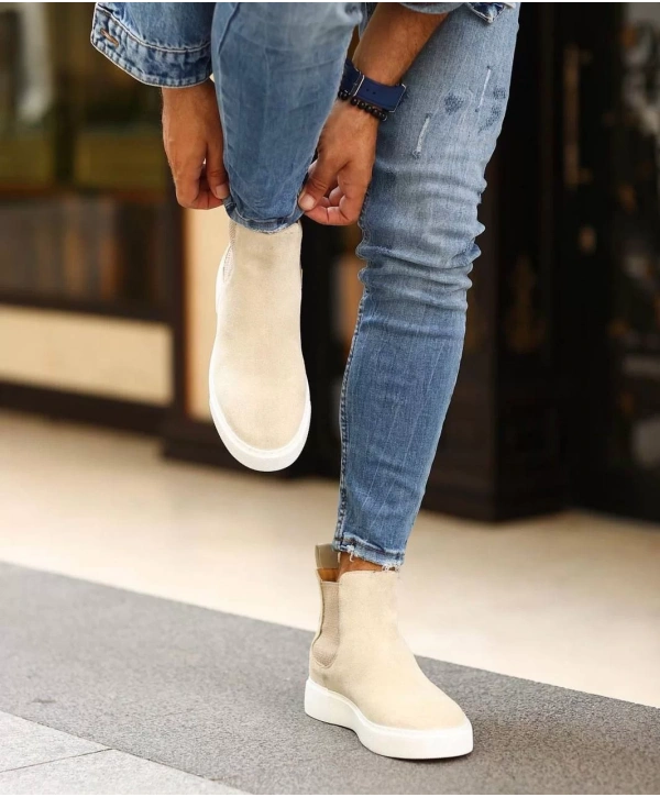 Yeni Sezon Erkek Eva Taban Deri Chelsea Bot - Bej