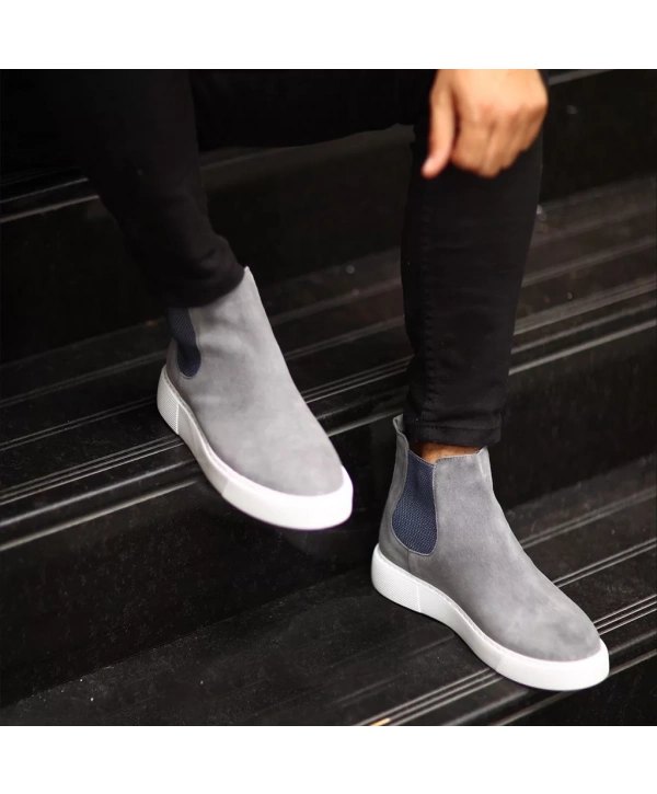 Yeni Sezon Erkek Eva Taban Deri Chelsea Bot - Gri