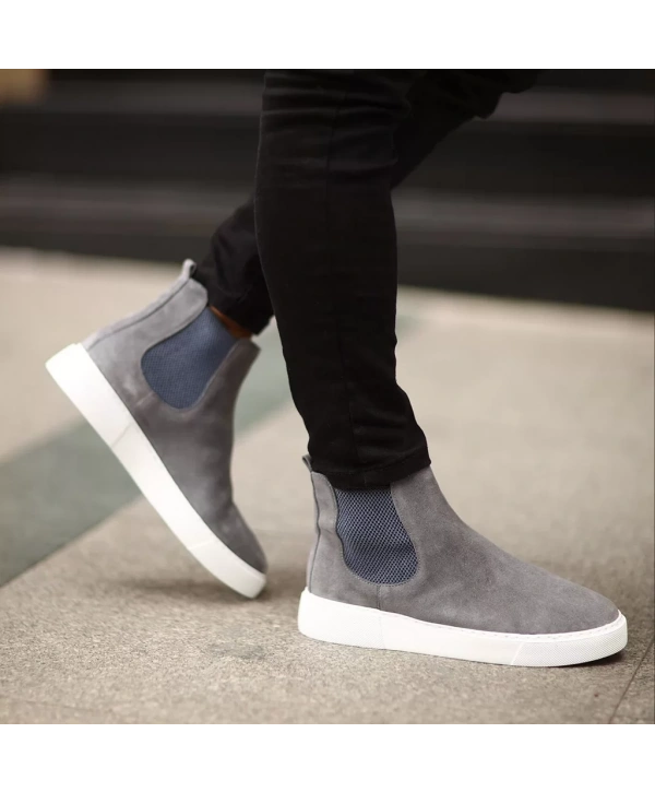 Yeni Sezon Erkek Eva Taban Deri Chelsea Bot - Gri