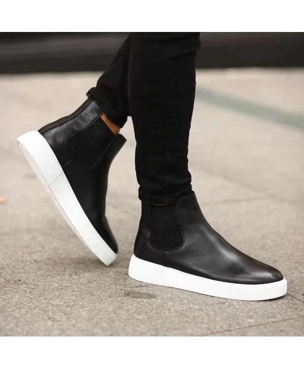 Yeni Sezon Erkek Eva Taban Deri Chelsea Bot - Siyah Beyaz