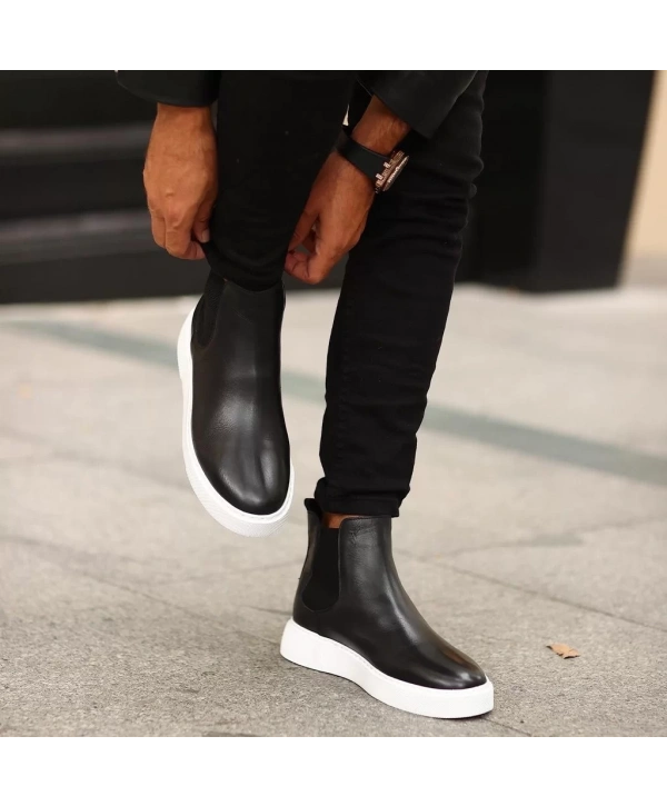 Yeni Sezon Erkek Eva Taban Deri Chelsea Bot - Siyah Beyaz