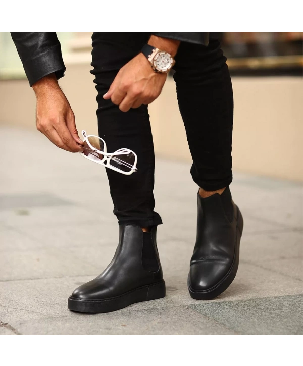 Yeni Sezon Erkek Eva Taban Deri Chelsea Bot - Siyah Siyah