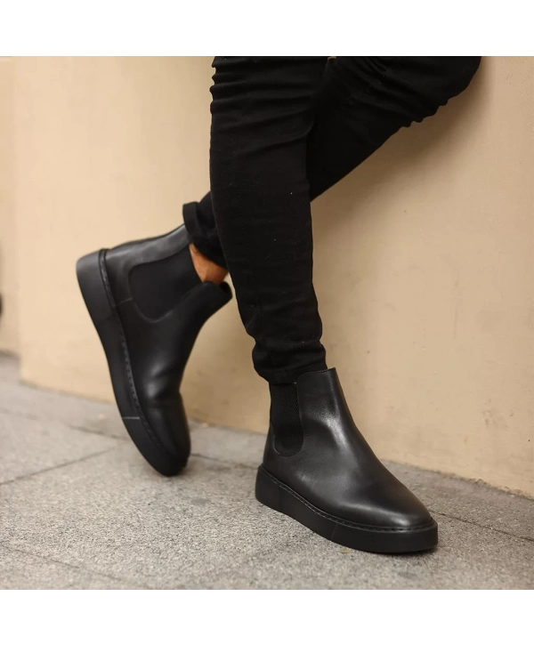 Yeni Sezon Erkek Eva Taban Deri Chelsea Bot - Siyah Siyah