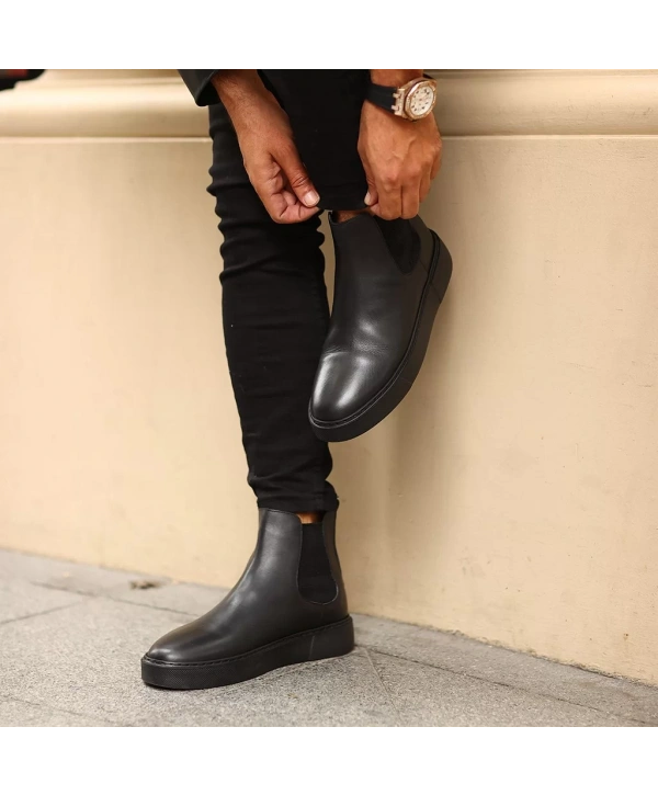 Yeni Sezon Erkek Eva Taban Deri Chelsea Bot - Siyah Siyah