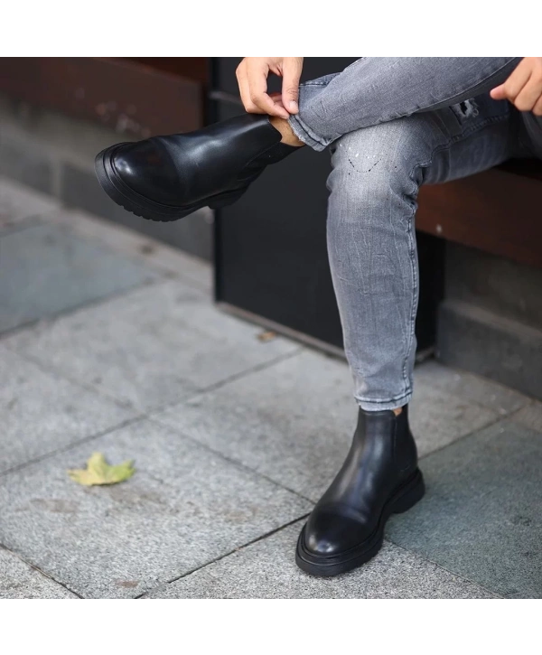 Yeni Sezon Erkek Eva Taban Deri Chelsea Casual Bot - Siyah