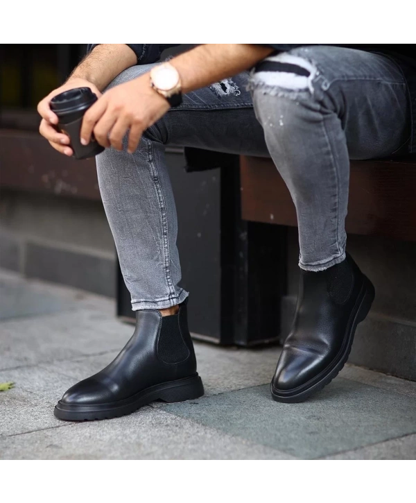 Yeni Sezon Erkek Eva Taban Deri Chelsea Casual Bot - Siyah