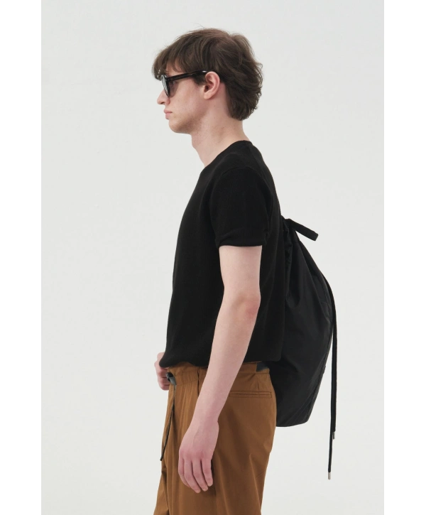 Erkek Normal Kesim Bisiklet Yaka Triko Thişört -Siyah