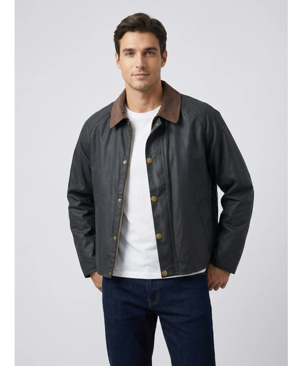 Erkek Polo Yaka İnce Baharlık Mont- Siyah