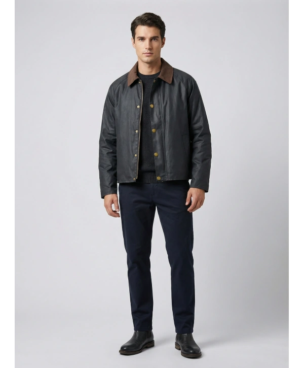 Erkek Polo Yaka İnce Baharlık Mont- Siyah