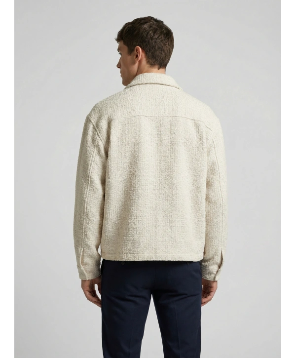 Erkek Polo Yaka Keten İnce Baharlık Mont- Krem