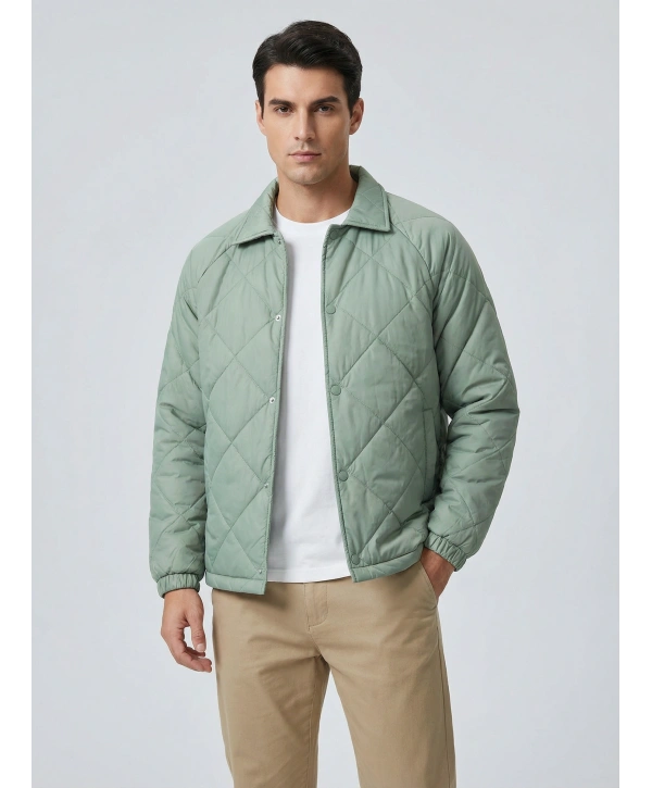 Erkek Normal Kalıp Jel Dolgu Desenli Mont - Yeşil