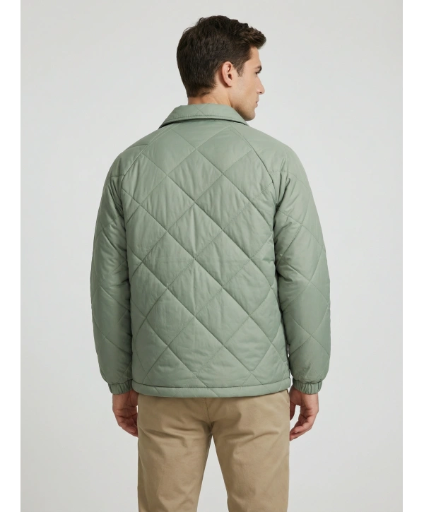 Erkek Normal Kalıp Jel Dolgu Desenli Mont - Yeşil