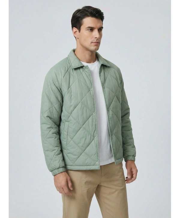 Erkek Normal Kalıp Jel Dolgu Desenli Mont - Yeşil