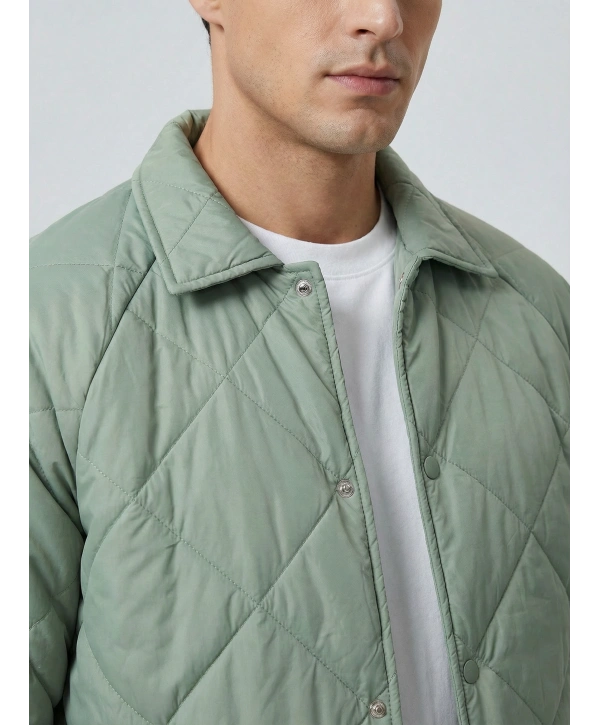 Erkek Normal Kalıp Jel Dolgu Desenli Mont - Yeşil