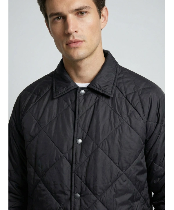 Erkek Normal Kalıp Jel Dolgu Desenli Mont - Siyah