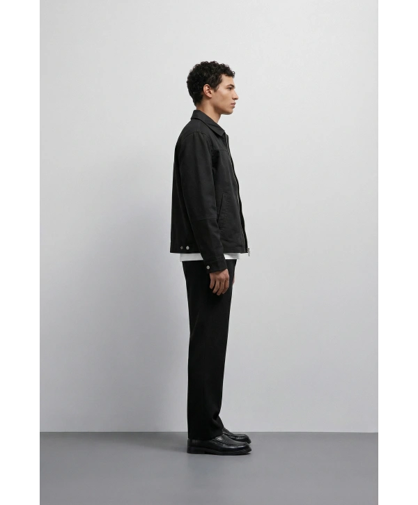 Erkek Normal Kalıp İnce Baharlık Mont- Siyah