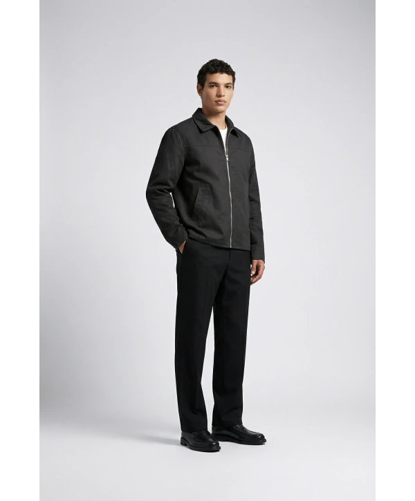 Erkek Normal Kalıp İnce Baharlık Mont- Siyah