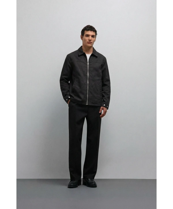 Erkek Normal Kalıp İnce Baharlık Mont- Siyah