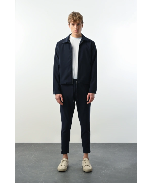 Erkek Polo Yaka İnce Baharlık Mont- Lacivert