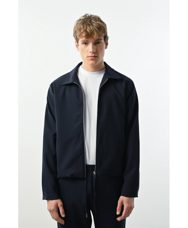 Erkek Polo Yaka İnce Baharlık Mont- Lacivert