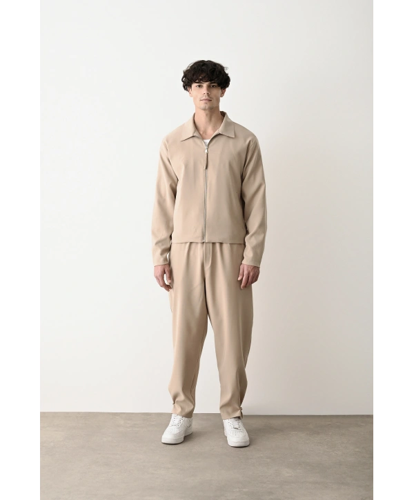 Erkek Polo Yaka İnce Baharlık Mont- Krem