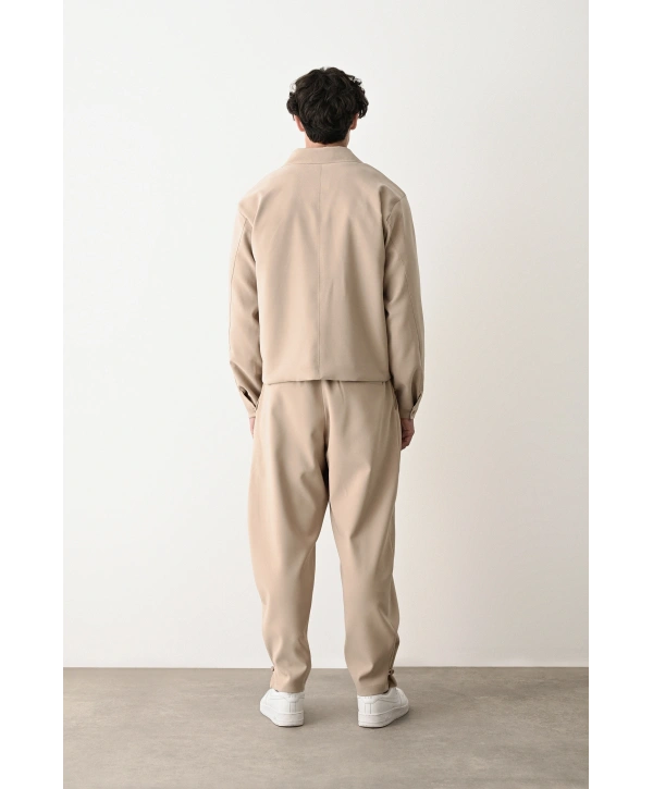 Erkek Polo Yaka İnce Baharlık Mont- Krem