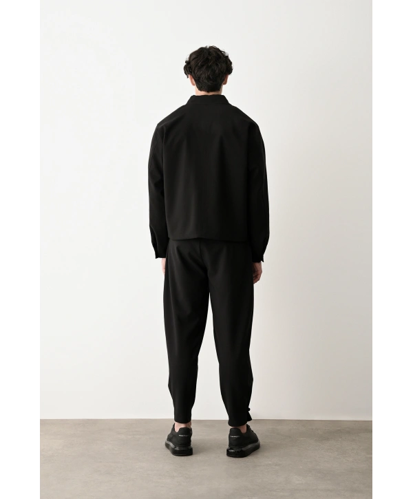 Erkek Polo Yaka İnce Baharlık Mont- Siyah